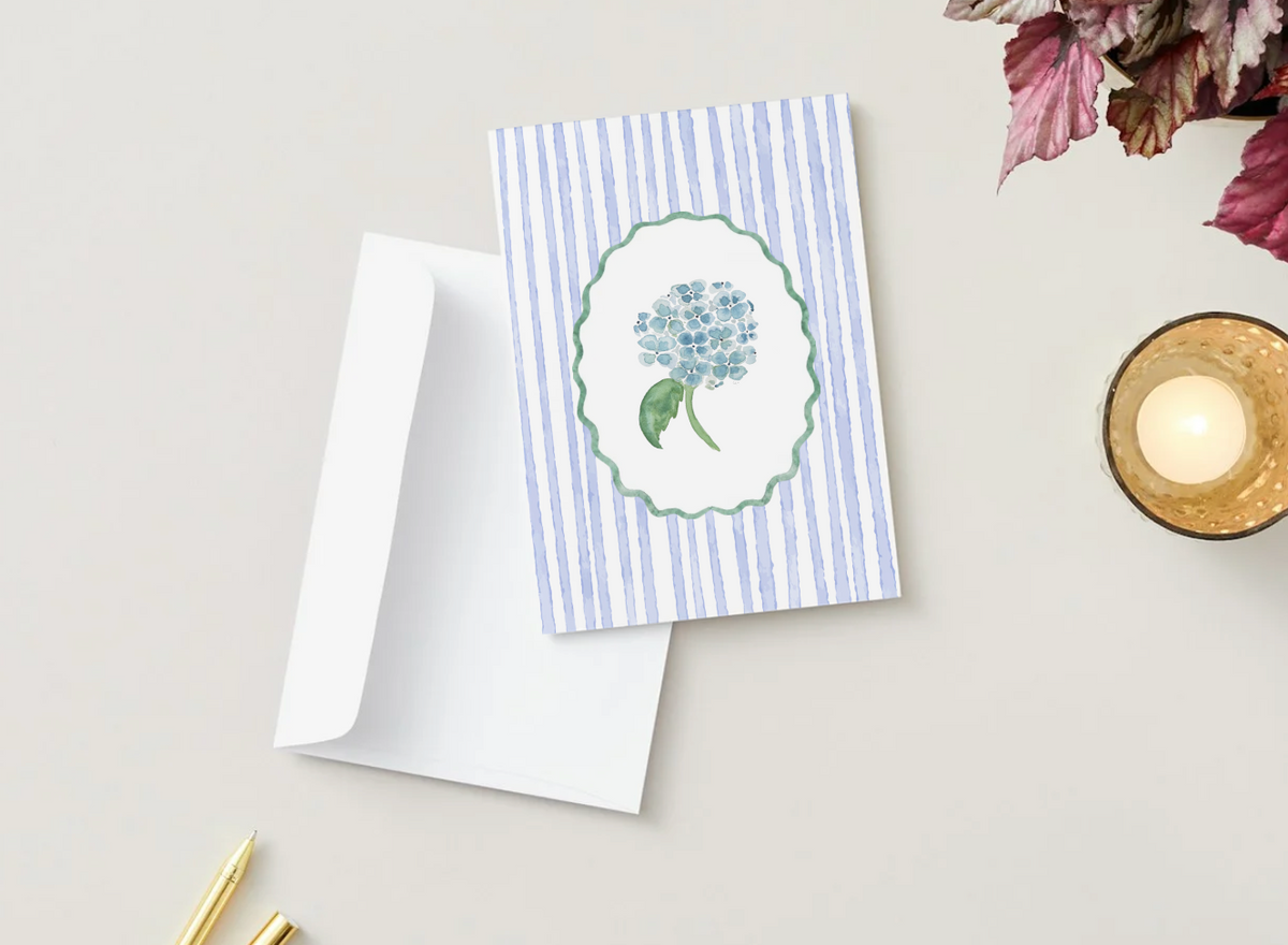 Greeting Card: Hydrangea & Stripes