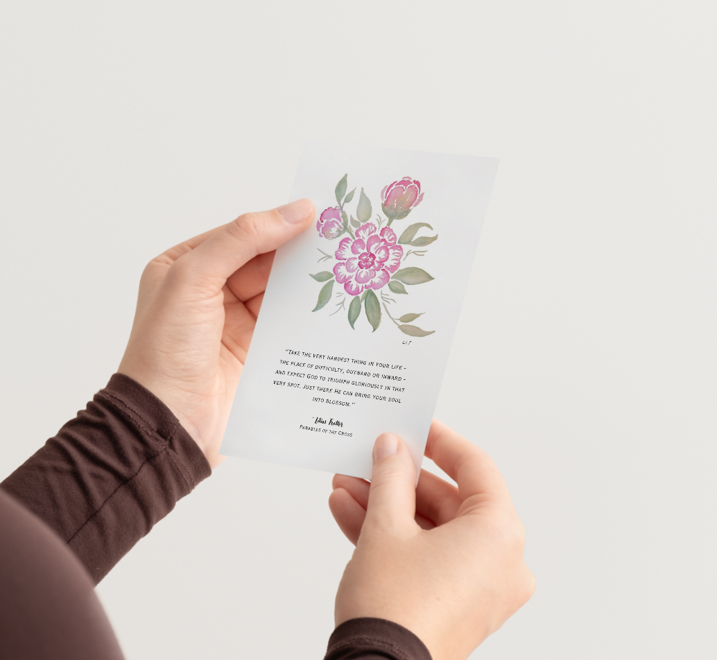 Flat Card: Peonies & Lilias Trotter Quote