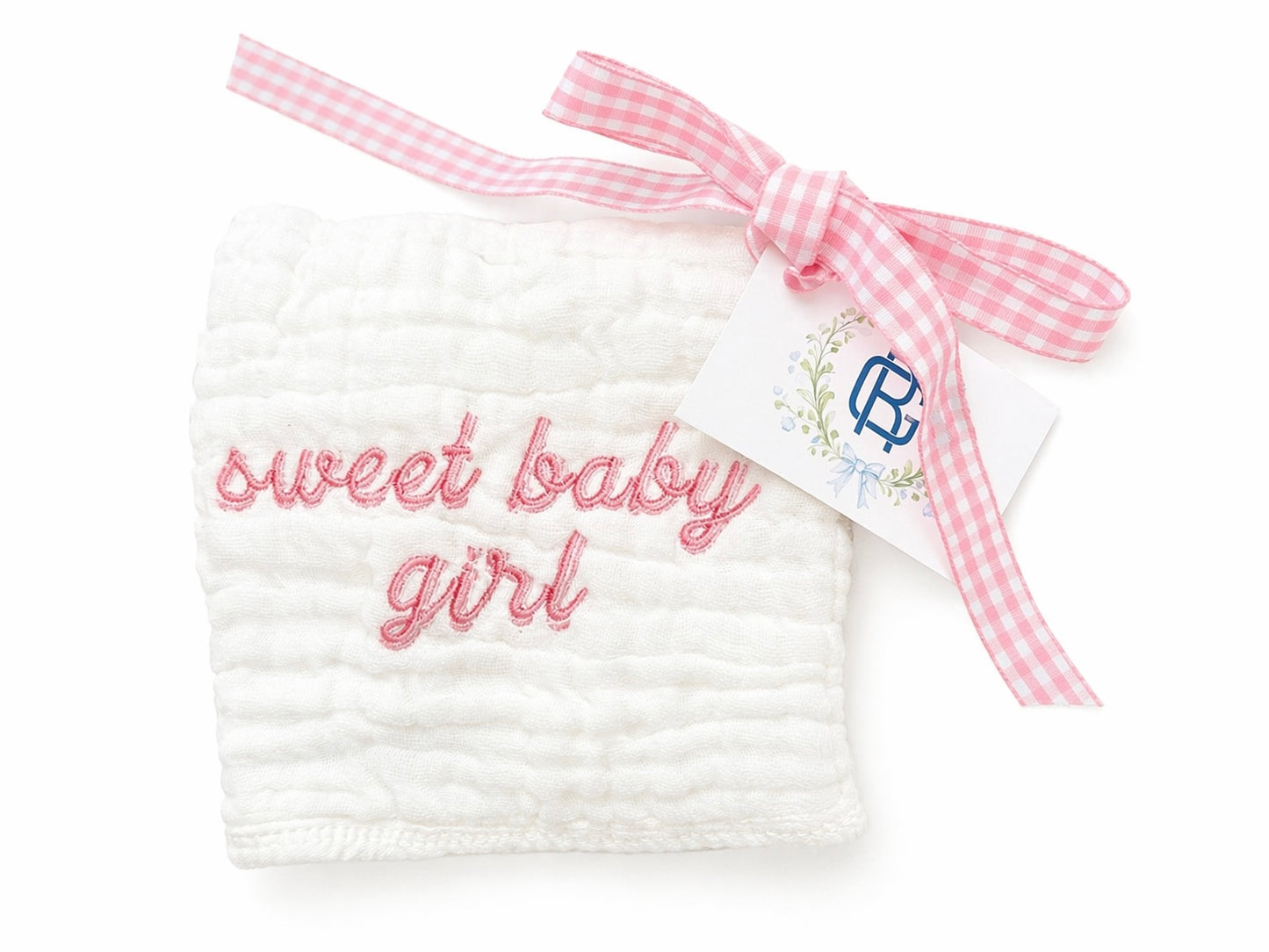 “Sweet Baby Girl” Muslin Burp Cloth