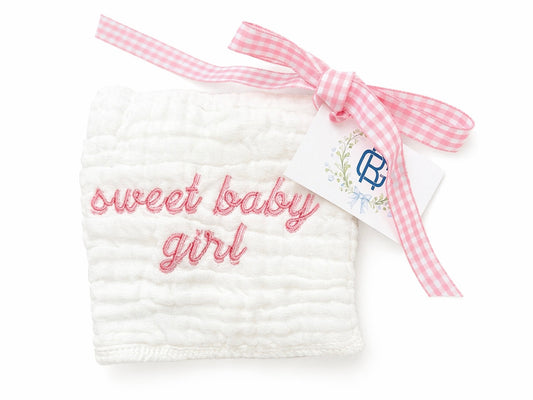“Sweet Baby Girl” Muslin Burp Cloth