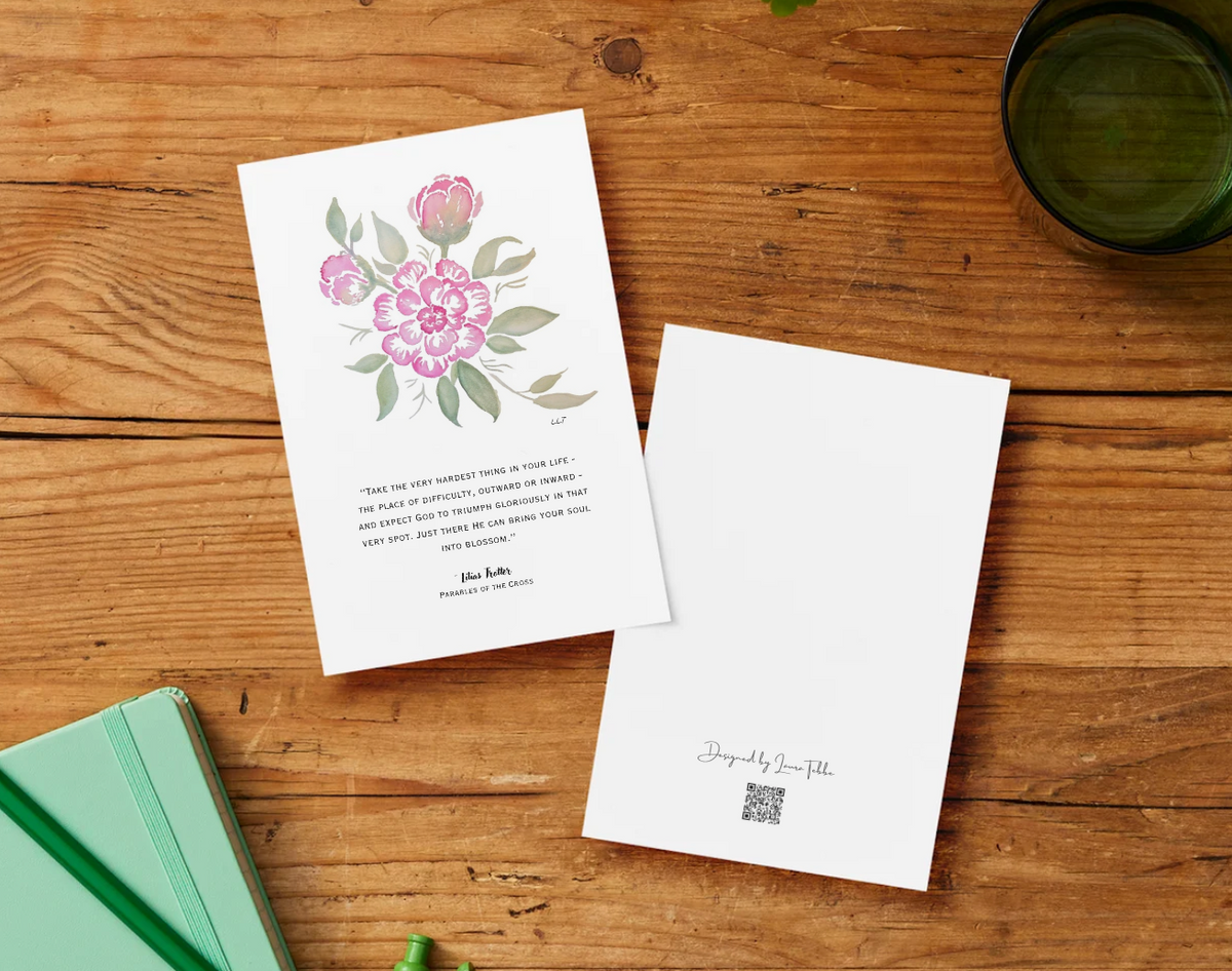 Flat Card: Peonies & Lilias Trotter Quote