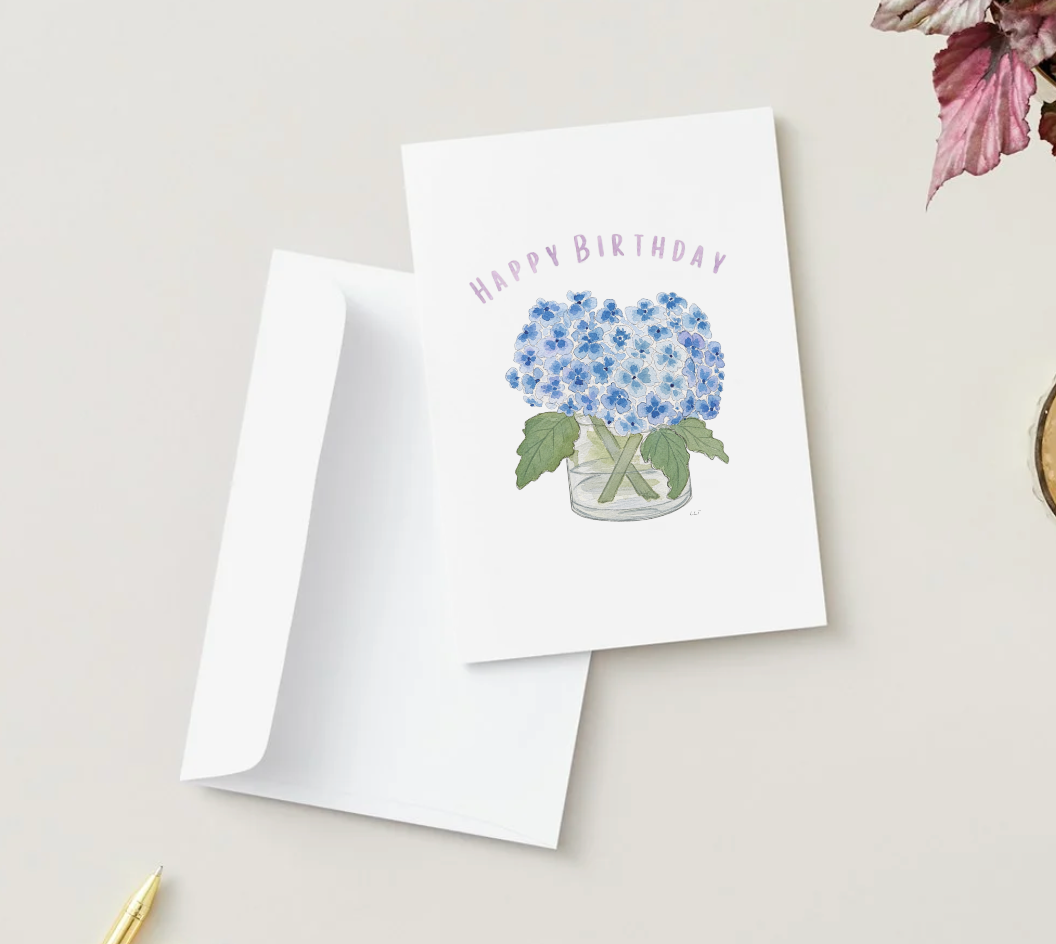 Greeting Card: Happy Birthday with Hydrangeas